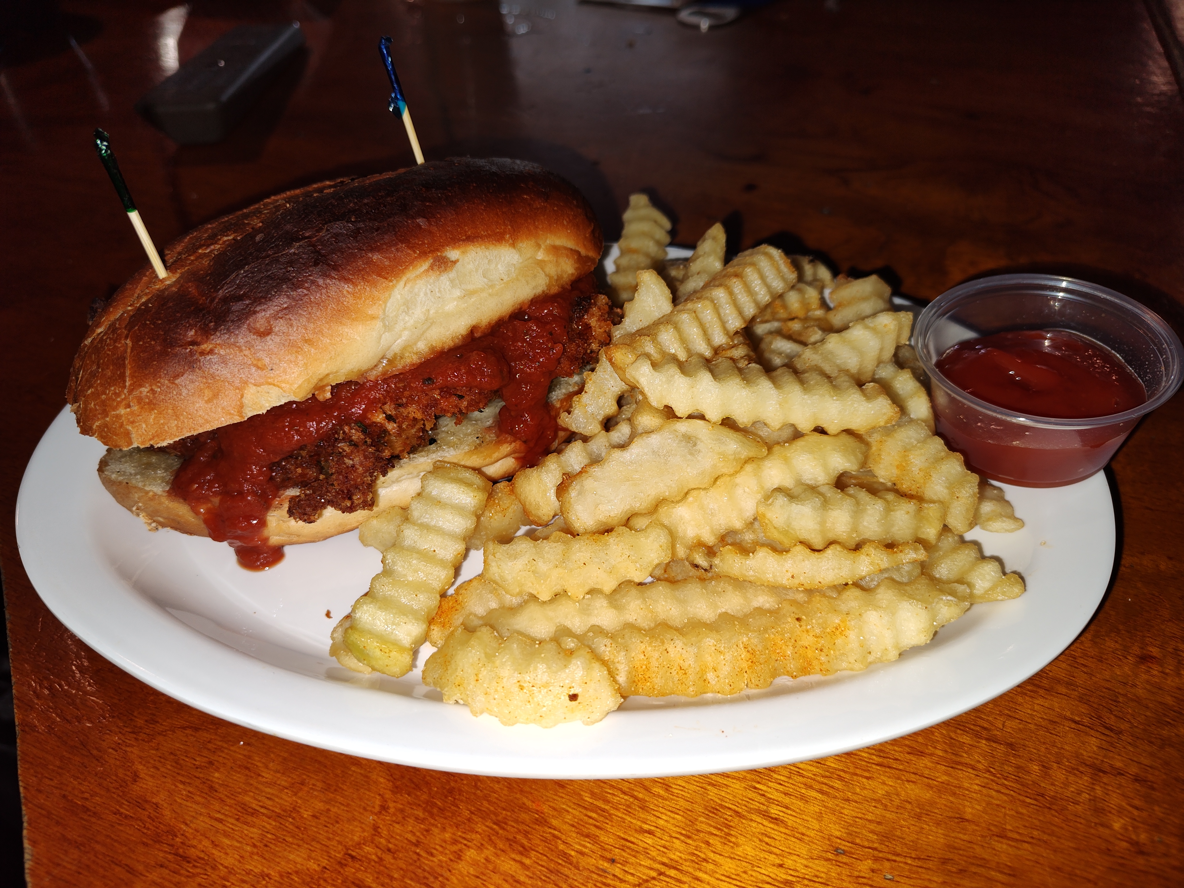 Chicken Parmesan Sandwich special with fries